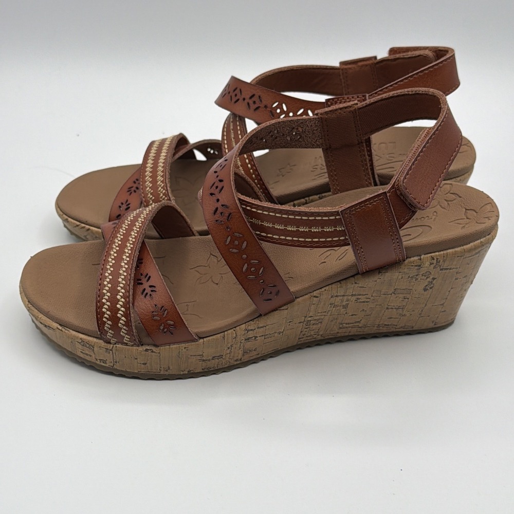 Skechers Beverlee Delicate Glow Luggage Brown Wedge Sandals Strappy Womens Sz 9 - Picture 5 of 16